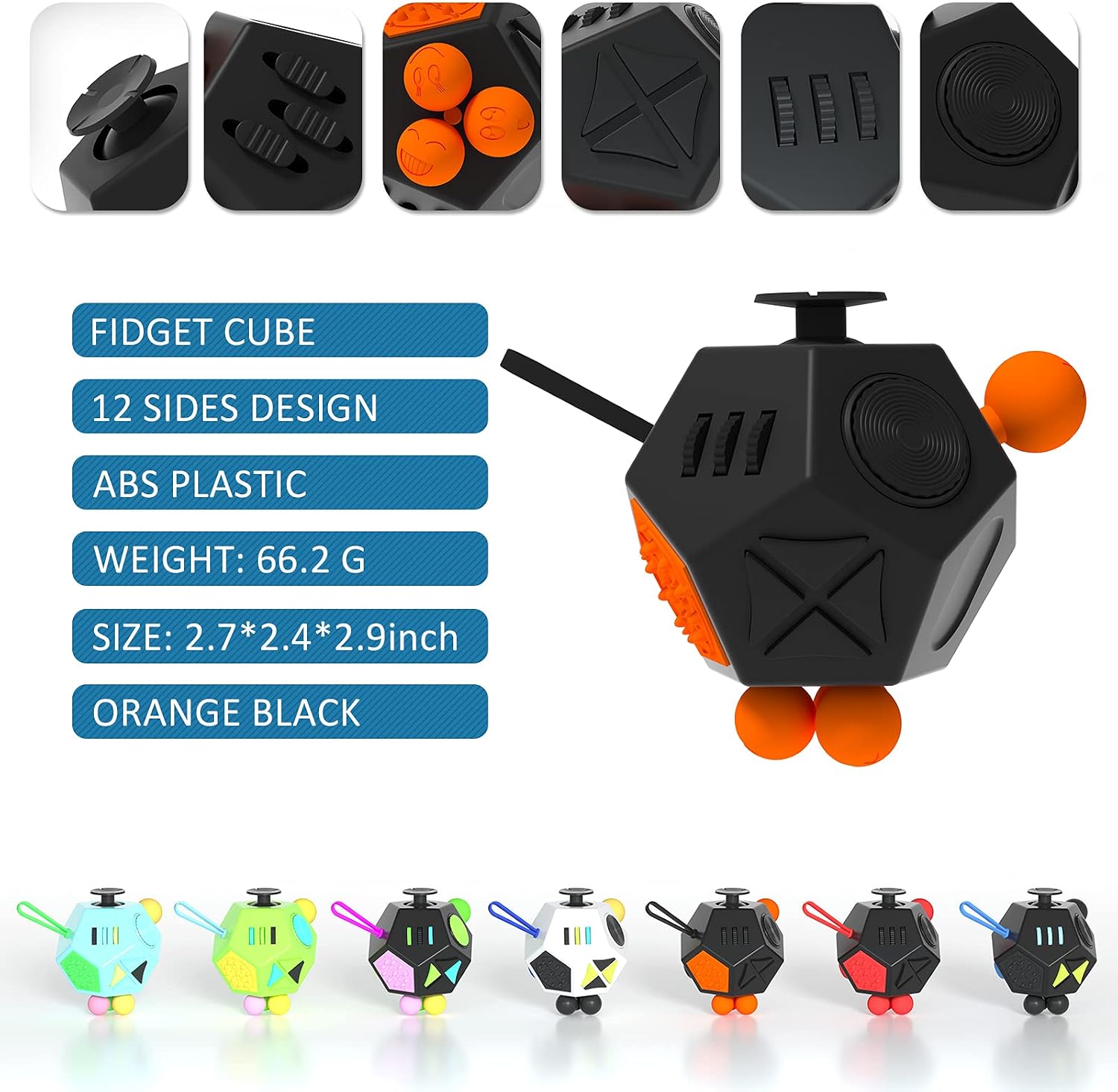 Fidget Dodecagon –12-Side Fidget Cube Relieves Stress and Anxiety Anti Depression Cube for Children and Adults with ADHD ADD OCD Autism (A1 Black)