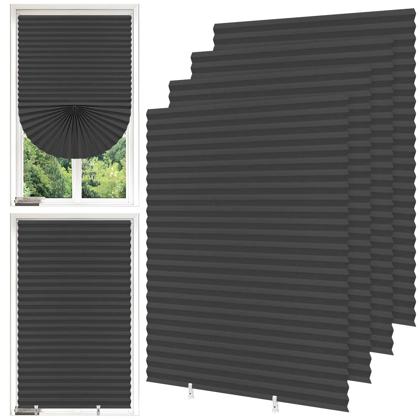 4 Pack Temporary Blinds - 90x180CM No Drill Temporary Blinds Stick on Blackout Shades, Non-Woven Fabric Crop, Self Adhesive No Drill Blinds for Kitchen Bedroom Doors Windows Bathroom, Light Filtering