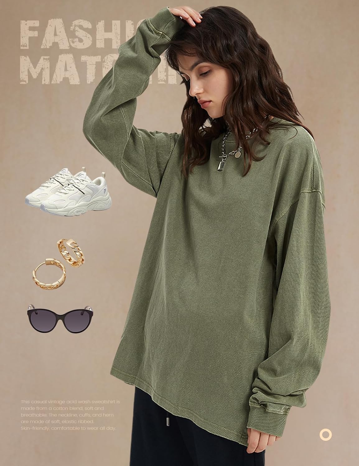 Yimoon Oversized Tshirts for Women Cotton Long Sleeve Shirts Acid Wash Baggy Tees Vintage T Shirt Streetwear - Image 2