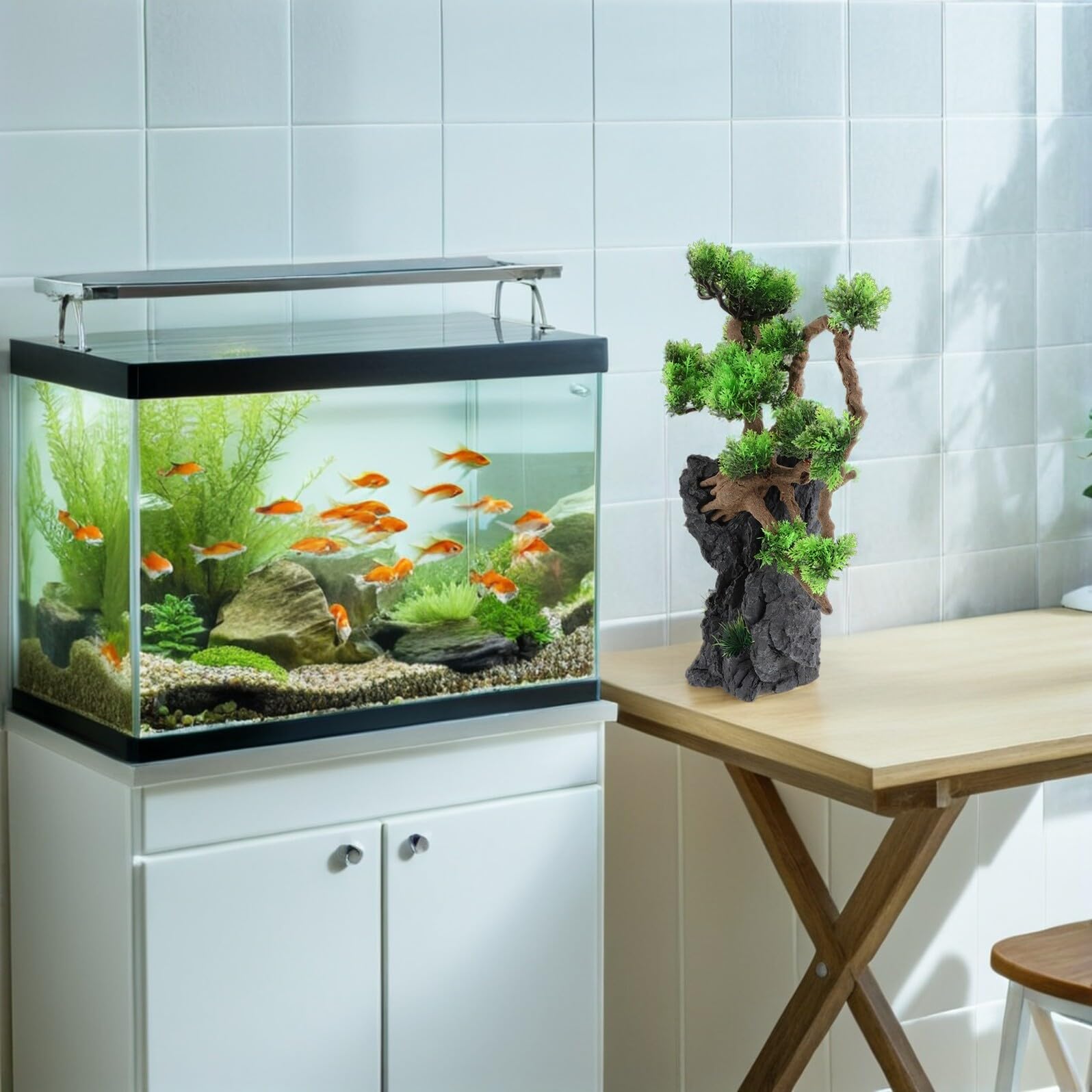 Árbol Bonsái Artificial para Acuario, Decoración Paisajística para Peceras, Planta de Plástico Resistente, Accesorio para Acuarios Vegetación Decorativa, Refugio para Peces Betta,