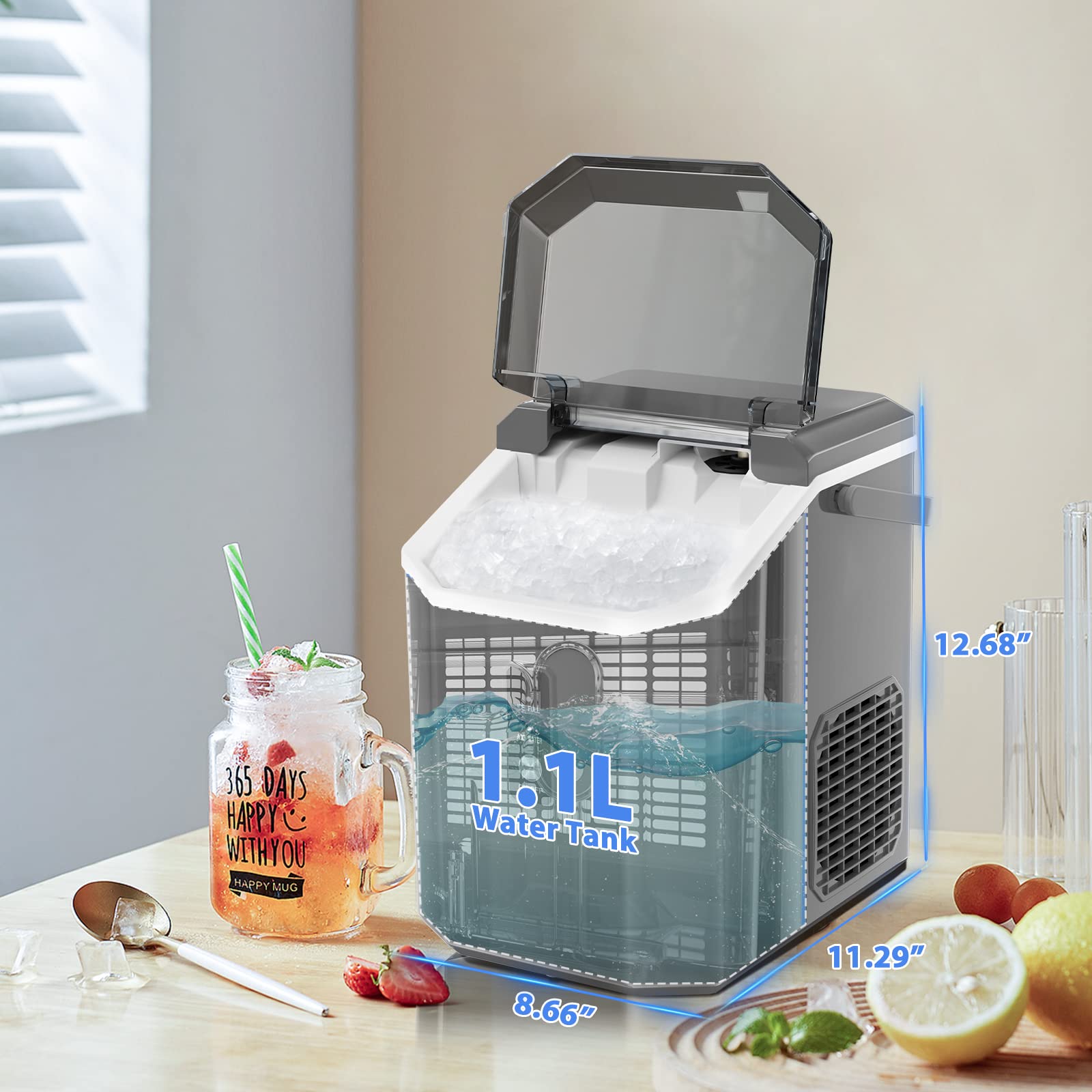Antarctic Star Countertop Ice Maker Portable Ice Machine, Automatic-Cleaning Ice Makers, 34lbs/24h, Pebble Portable Ice Machine With Ice Scoop For Home Kitchen Bar Party Grey on Fridge.com - View 5