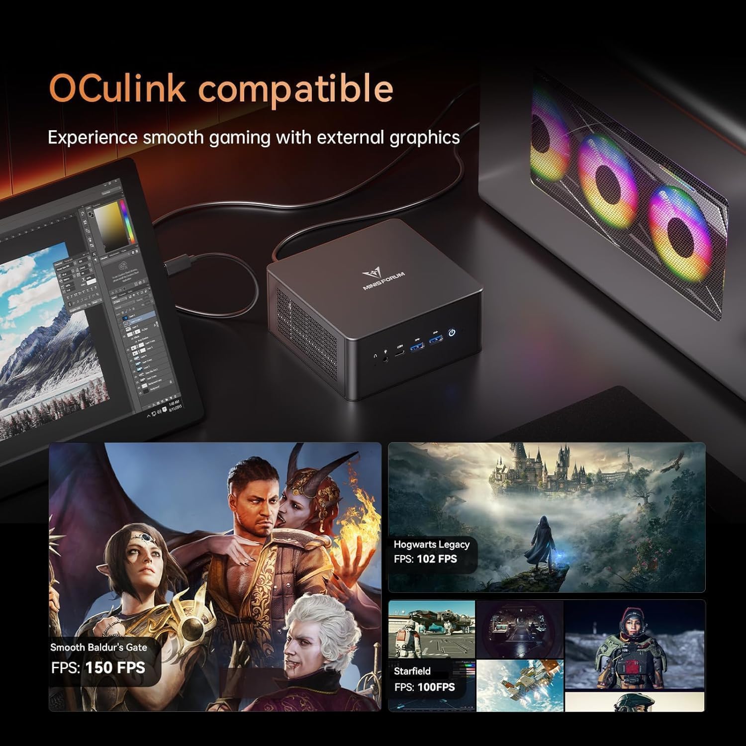 MINISFORUM UM890 Pro Mini PC, Ryzen 9 8945HS, Radeon 780M, 32GB DDR5, SSD 2TB, USB4, HDMI 2.1, DP 1.4, OCuLink, Doble LAN 2.5G, Wi-Fi 6E