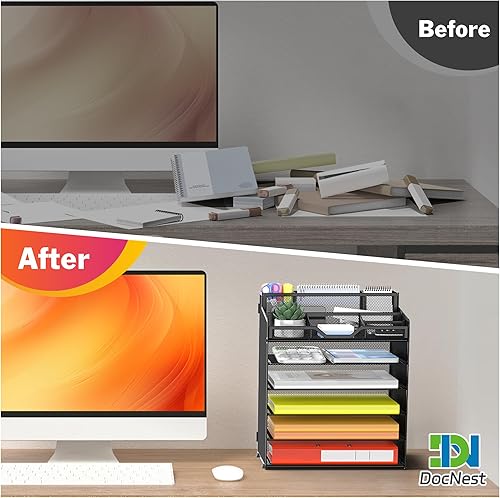 Miniatura 2 de Docnest Organizador de escritorio de malla de 6 niveles para suministros de oficina de papel, bandeja multifuncional para cartas con 5