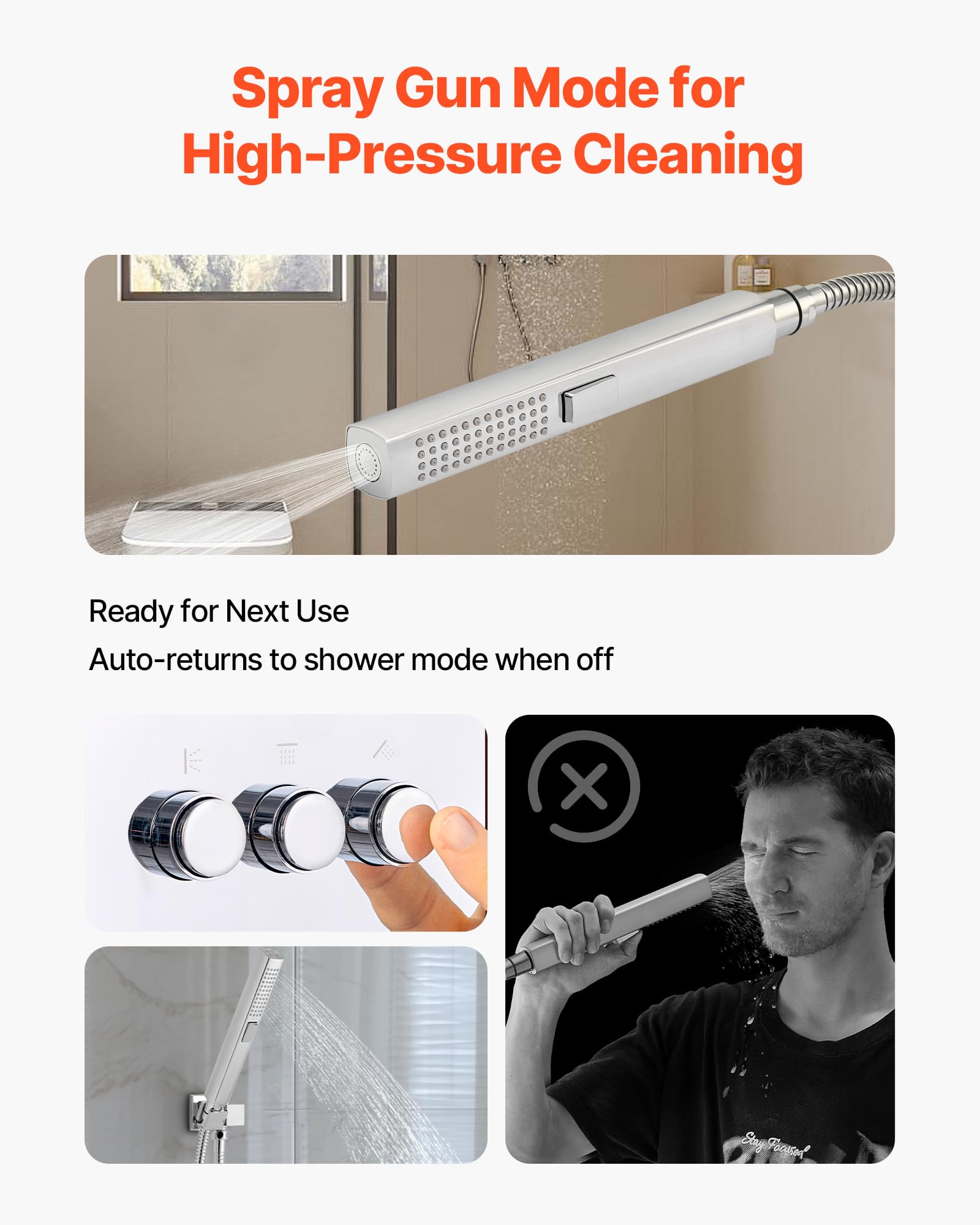 VEVOR Sistema de Grifería, con Ducha de Lluvia de 30 cm, Cabezal de Pared de 15 cm, Ducha de Mano 2 en 1, Cabezal de Lluvia Doble Giratorio 3 Funciones, Embellecedor de Latón, Termostato Cromado