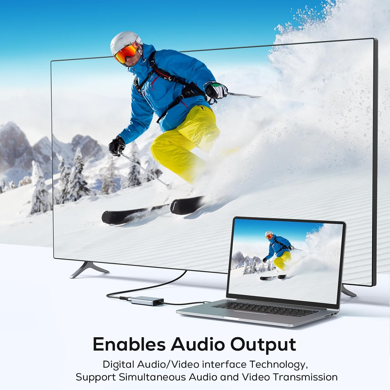 Family watching movie on large screen via adapter