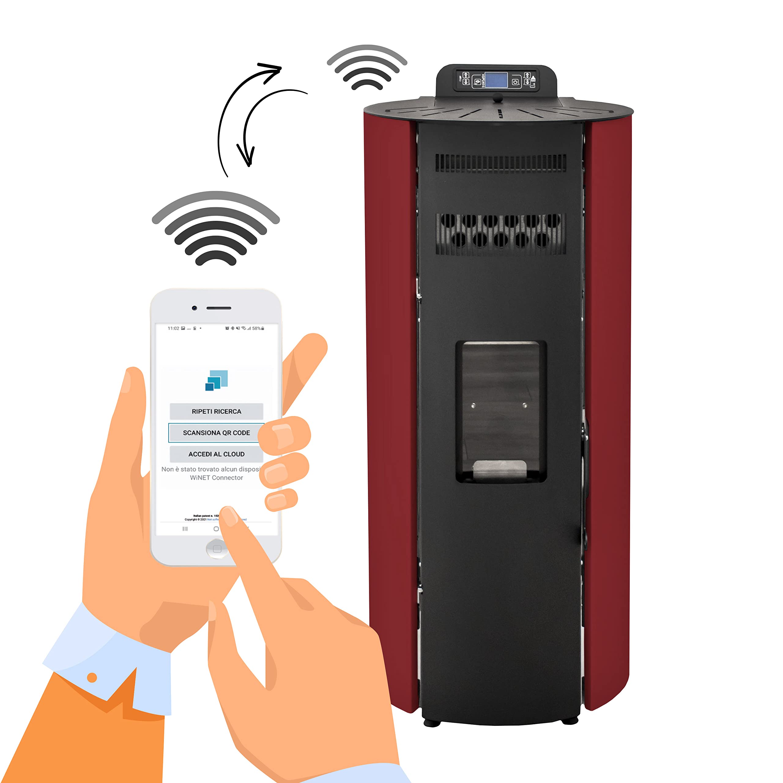 STUFE A PELLET ITALIA Boston 14 KW Canalizable WiFi | Estufa de pellets de aire ventilado, eficiencia 89% calefacción, 130 m², autonomía 15 h, programable, control WiFi 5 velocidades y potencias