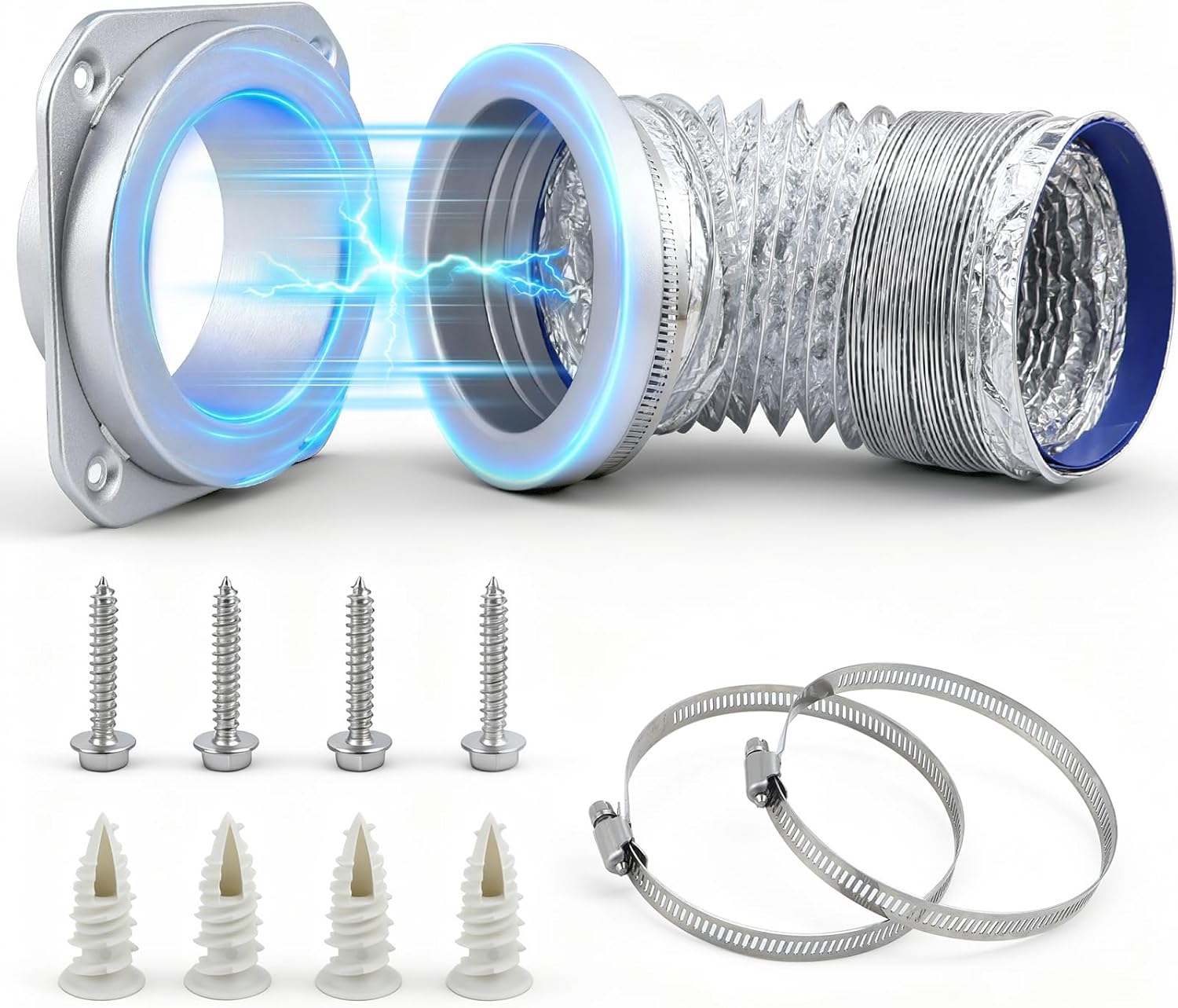 Magnetic Dryer Vent Coupling DV180, 4 Inch Quick Connect Dryer Vent Hose Connector Kit for Tight Spaces & Easy Cleaning, Self-Aligning Strong Magnet with 2.6ft Duct & 2 Clamps