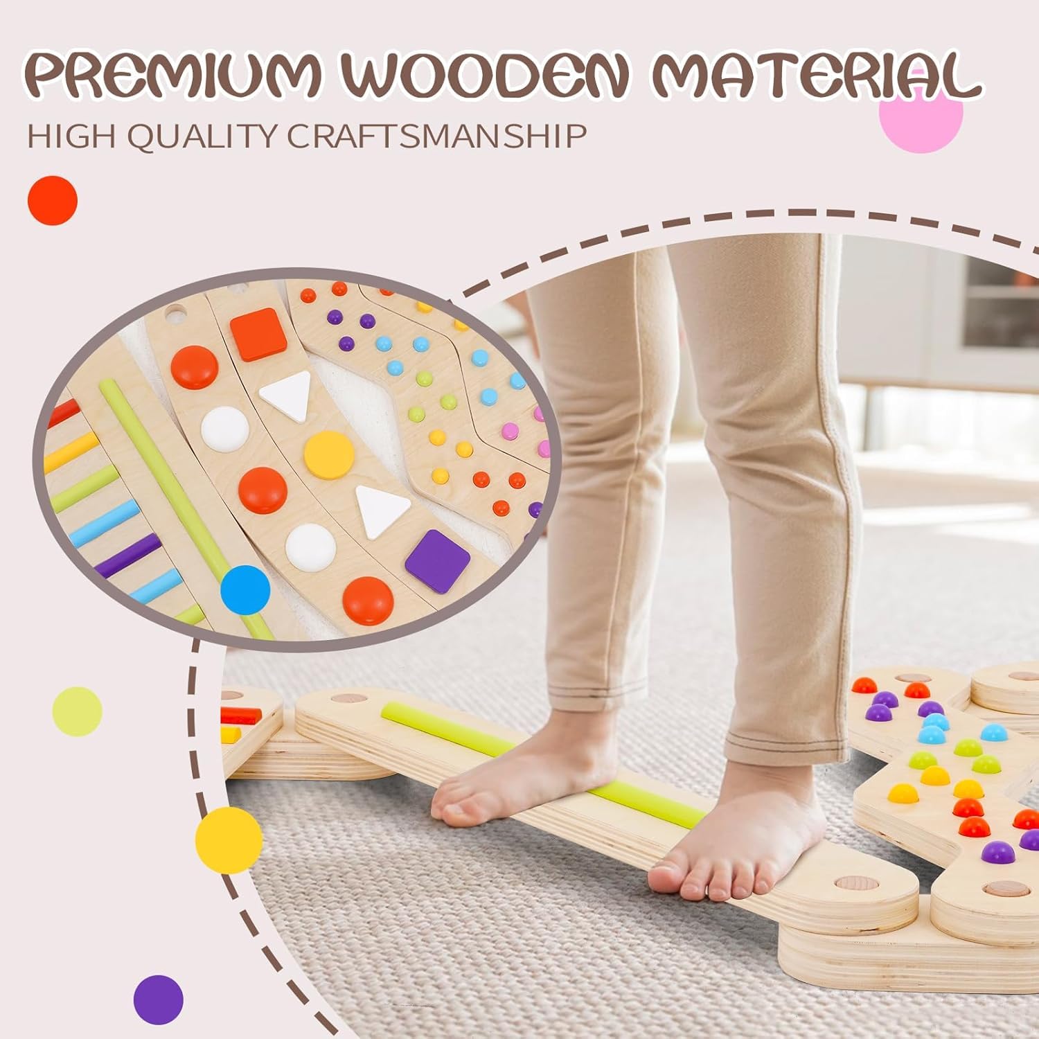 Holz-schwebebalken für Zuhause Kleinkind-sensorik matten,Montessori Indoor Spielplatz,Balancieren Kinder Outdoor,Holz-Balance-Board für Kinder für Koordination und Stabilität ab 3-7 Jahren