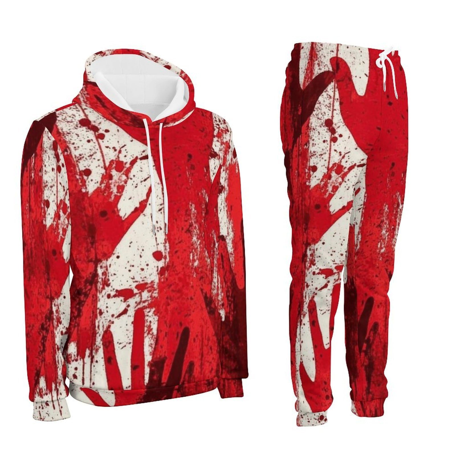 Felpa con cappuccio da uomo con stampa bianca rossa tuta casual pullover