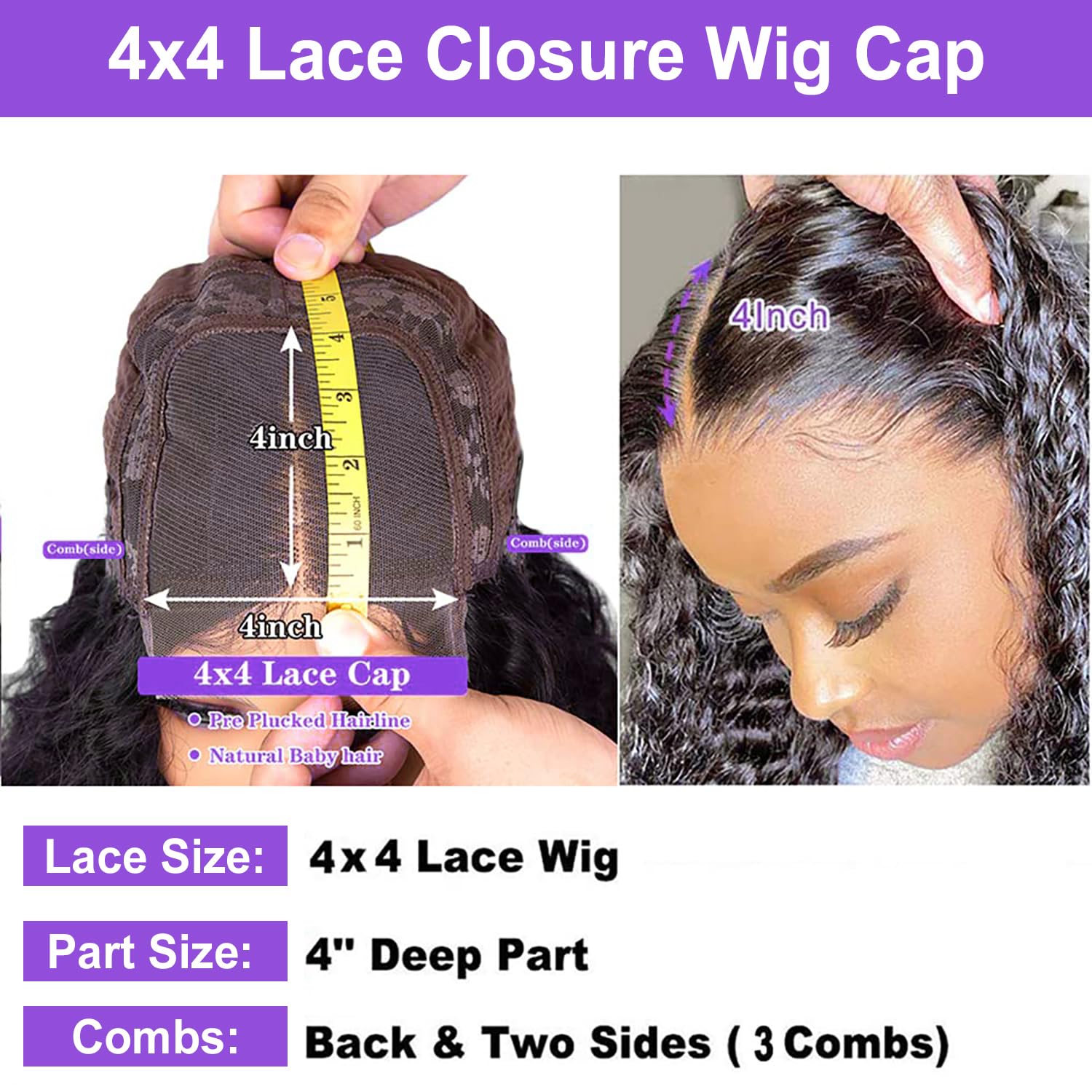 Curly Human Hair Wig for Black Women Transparent 4x4 Kinky Curly Lace Front Wigs Pre Plucked 180% Density 20 Inch - Image 3