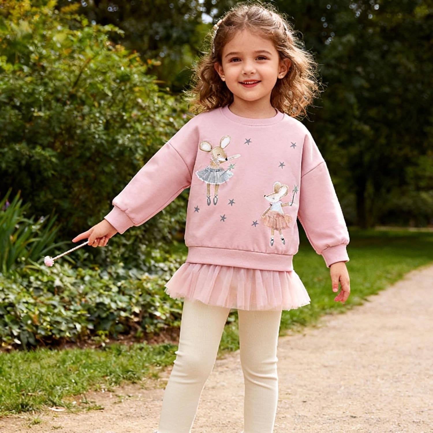 FreeLu Girls Cotton Pullover Sweatshirts Kids Cute Cartoon Printed Crewneck Tops - Image 2