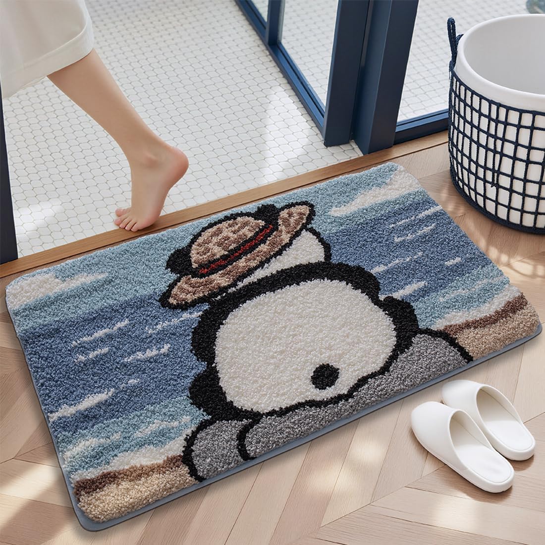 Cute Bath Mat, Fluffy Ultra Soft Bathroom Rugs with Funny Panda Designs, Super Absorbent Shower Bath Rug Non Slip, Machine Washable Floor Mats for Bathtub, Shower, and Entryway, 32" x 20"