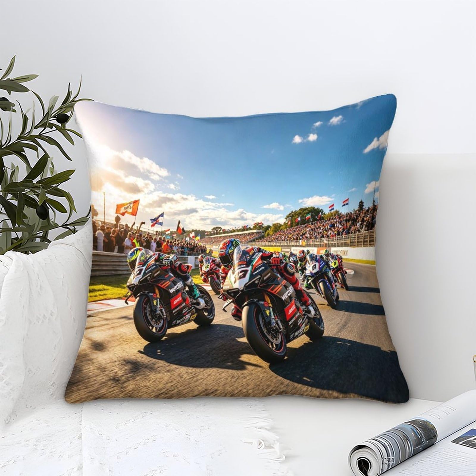 Dafufbw Boys Motorcycle Race Throw Pillow Covers 50X50cm, Motor Road Racing Cushion Covers For Home Sofa Bed Couch For Kids Girls