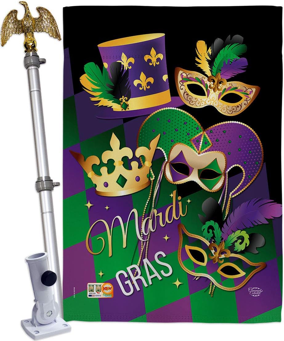Mardi Gras House Flag Springtime Carnival Festival Masquerade Celebration Season Holiday French Small Decorative Gift Yard Banner Made In USA 28 X 40
