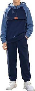 Boys Clothes Color Block 2 Piece Outfits 1/4 Zip up Sweatsuit 6-12Y