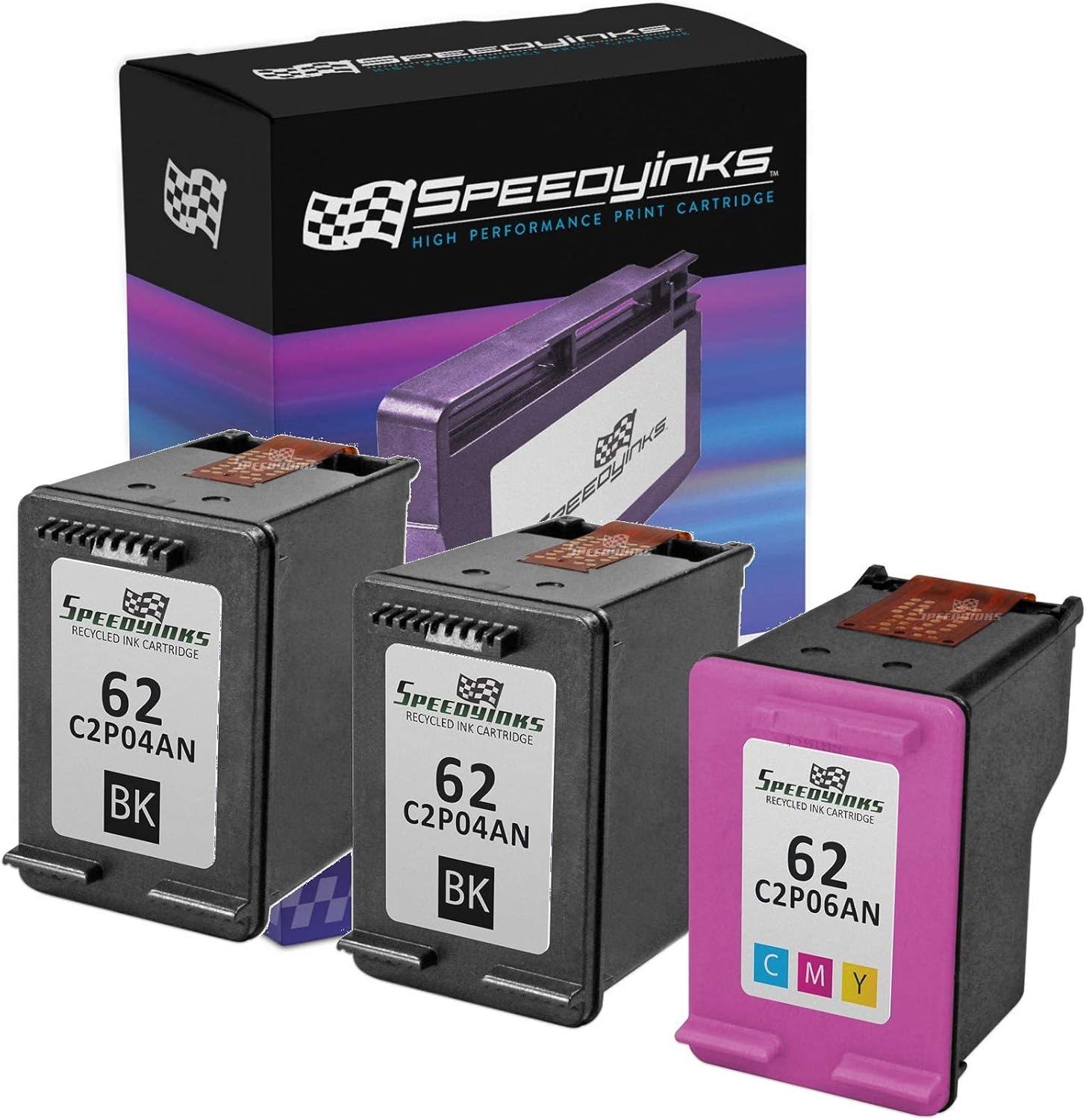 SPEEDYINKS Remanufactured Ink Cartridge Replacement for HP 62 (2 Black, 1 Color, 3-Pack) Compatible with HP Officejet 5740 HP Envy 5660 7640 8045 7645 5742 5640 5665 5745 5741 5663 and More