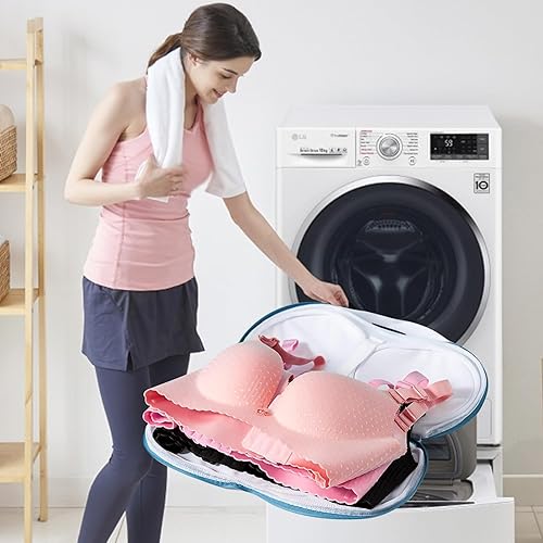 Miniatura 5 de 3 bolsas de lavado de brasieres para ropa sucia de malla para mujer, ropa interior, bolsas con asa y cremallera, bolsa de lavandería para lavadora