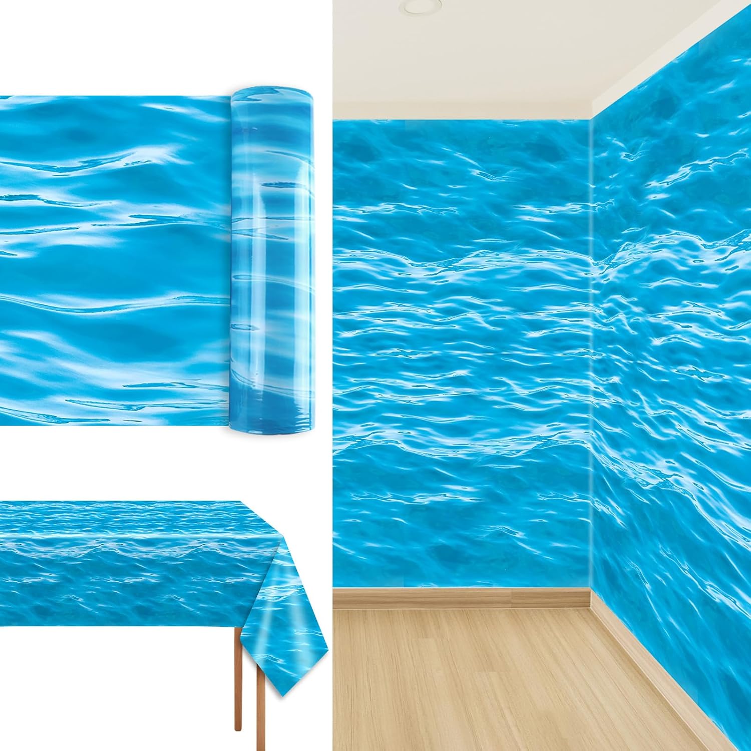 1200x54 Inch Under The Ocean Tablecloth Ocean Plastic Tablecloth Roll Mermaid Water Table Cover Ocean Classroom Decor for Kids Ocean Themed Backdrop for Bulletin Board Beach Birthday Party Decor