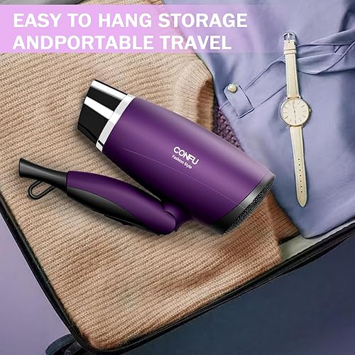 Miniatura 5 de CONFU Secador de pelo de viaje pequeño portátil de 1600 W con mango plegable, secador de pelo ligero para mujeres, secadores de pelo compactos con