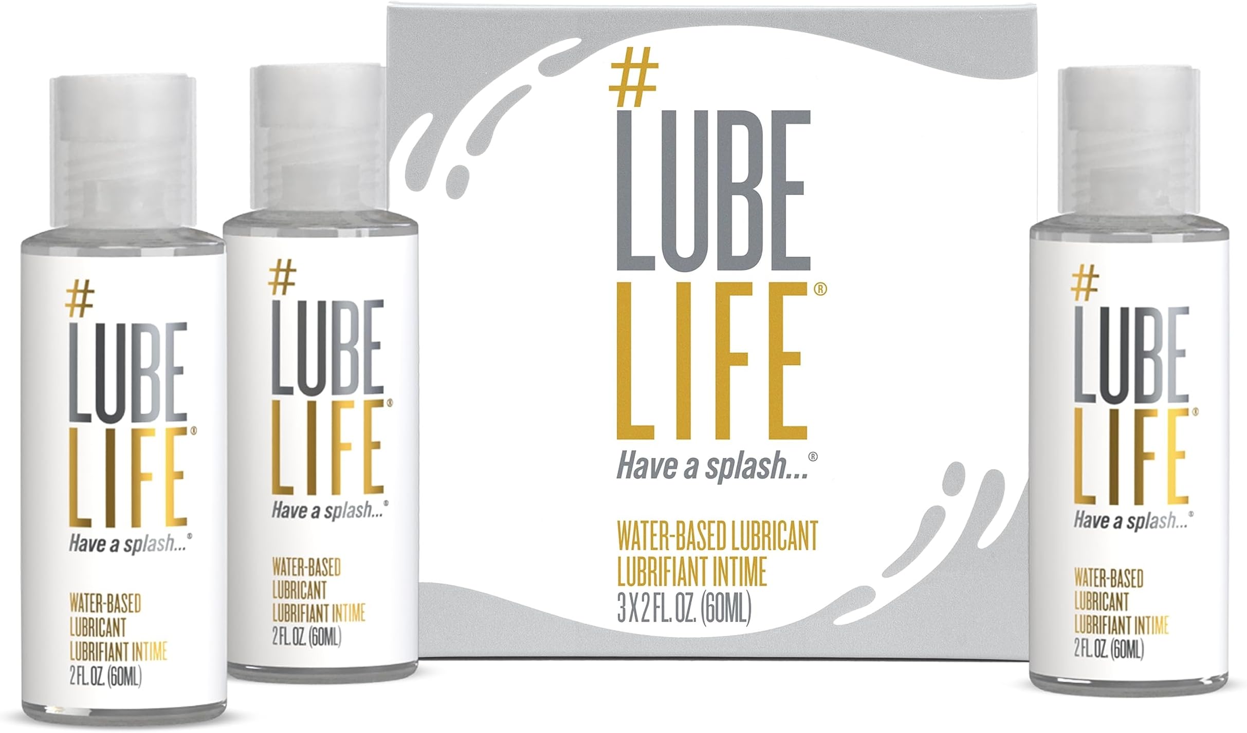 Lube Life Water-Based Personal Lubricant Travel Pack, Water-Based Lube for Men, Women and Couples, Non-Staining, 60 ml (Pack of 3)