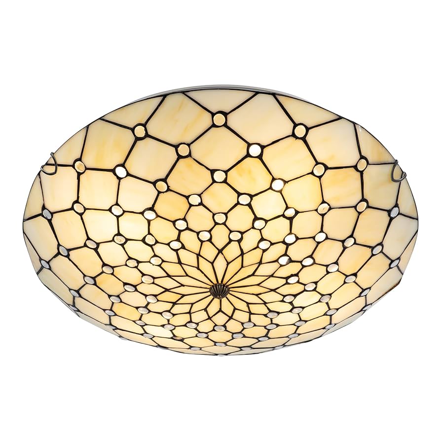 くぅこ OUKANING 19.68 in. 4-Light Light Yellow Tiffany Flush Mount