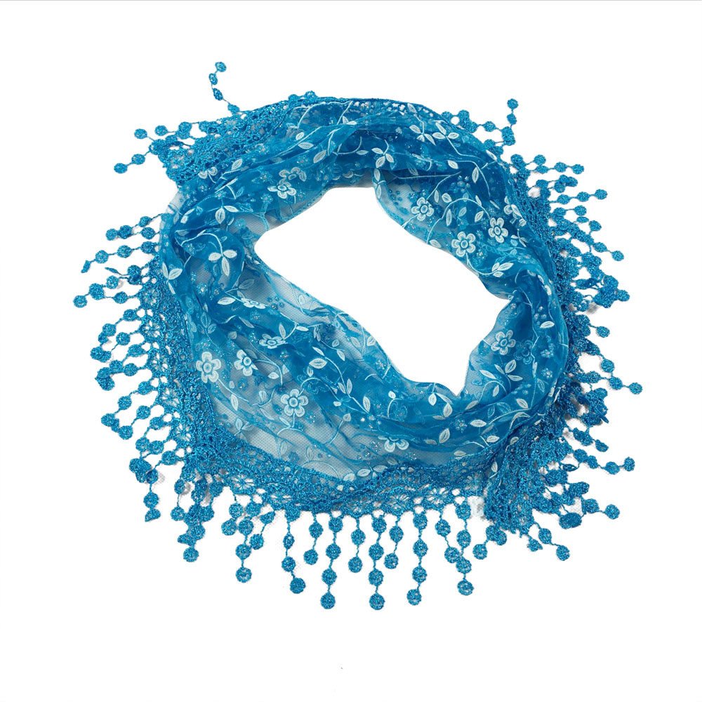 Women Scarves, Hotsellhome Fashion Lace Tassel Sheer Burntout Floral Print Mantilla Scarf Shawl Stoles (Blue)