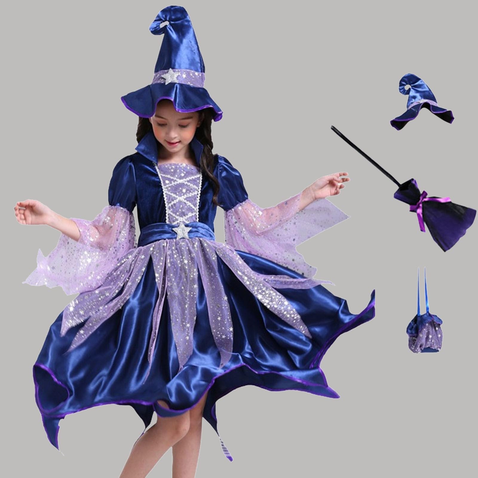 Hexe Kinderkostüm Lila Halloween Kostüme Für Mädchen Kostüme Für Kinder Hexen Zauberer PartyzubehöR Set Kinder Langarm Hexen Kleid Party Karnevalskostüme Black Witch