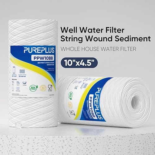 Miniatura 2 de PUREPLUS Filtro de sedimentos para heridas de cuerda para toda la casa de 25 micrones, 10 x 4.5 para agua de pozo, cartucho de repuesto para 84637,