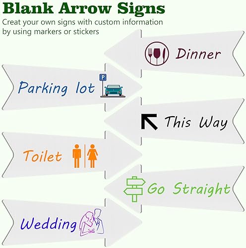 Miniatura 3 de Remiawy - Letreros direccionales de flecha con estacas, paquete de 4 letreros de patio en blanco de 17 x 6 pulgadas, letreros de estacionamiento de