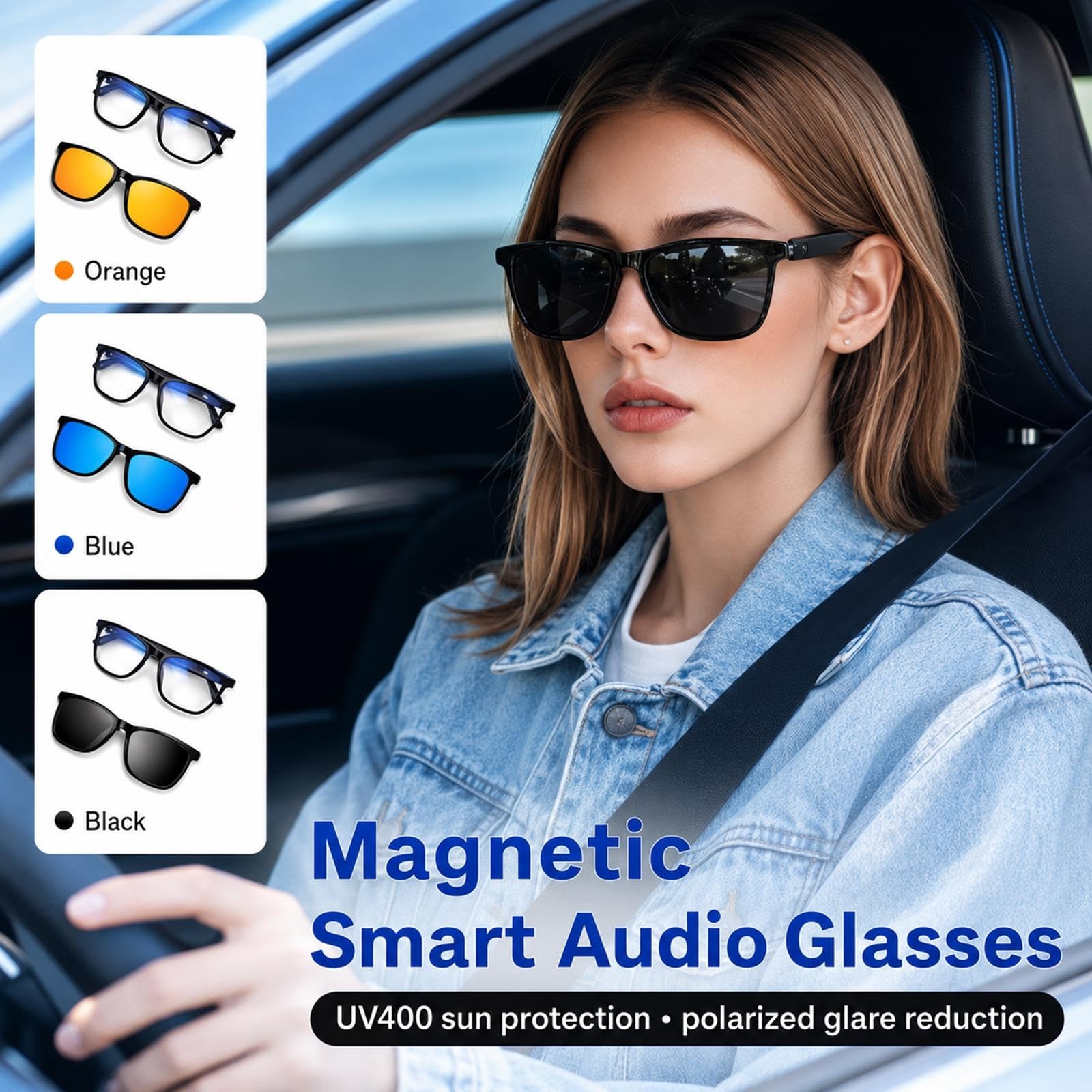 Occhiali da Sole Bluetooth Wireless con Microfono, Audio Aperto Smart AI