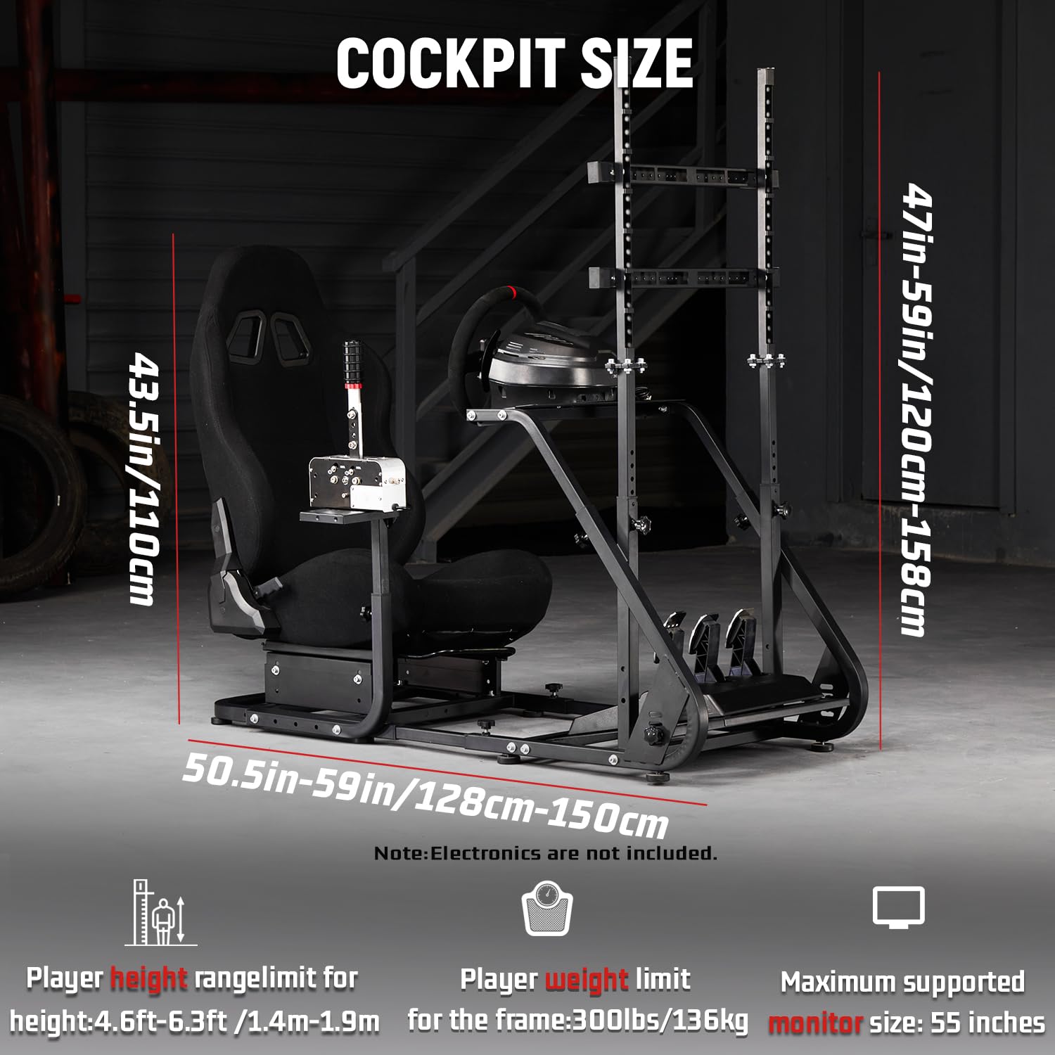 Dardoo G923 Racing Simulator Cockpit with Monitor Mount and Black Seat Adjustable Fit for Logitech G29 G920, for Thrustmaster T300, Without Shifter, Wheel, Pedals and Display