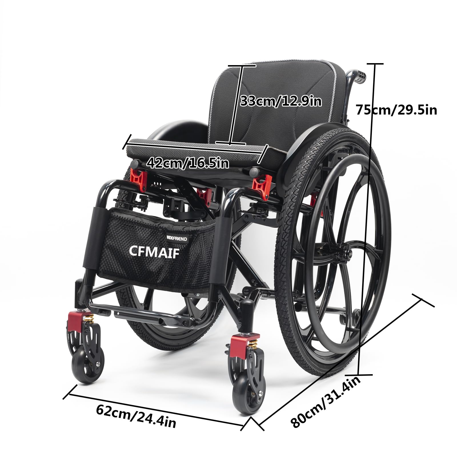 Silla de Ruedas Deportiva, Manual, Plegable, Transporte, Silla de Ruedas de Aluminio Ultraligera, Frenos manuales, Antivuelco(42cm/16.5 Seat,Purple)