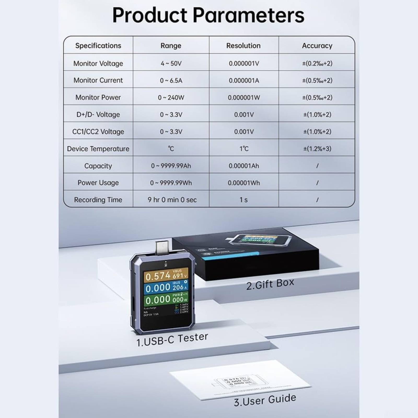 Generic Usb Tester Dispositivo con Multimetro Elettronico Digitale Analizzatore di Energia Usb Misuratore Corrente Monitoraggio Onde Elettriche Adatto per Appassionati Elettronica Laboratorio