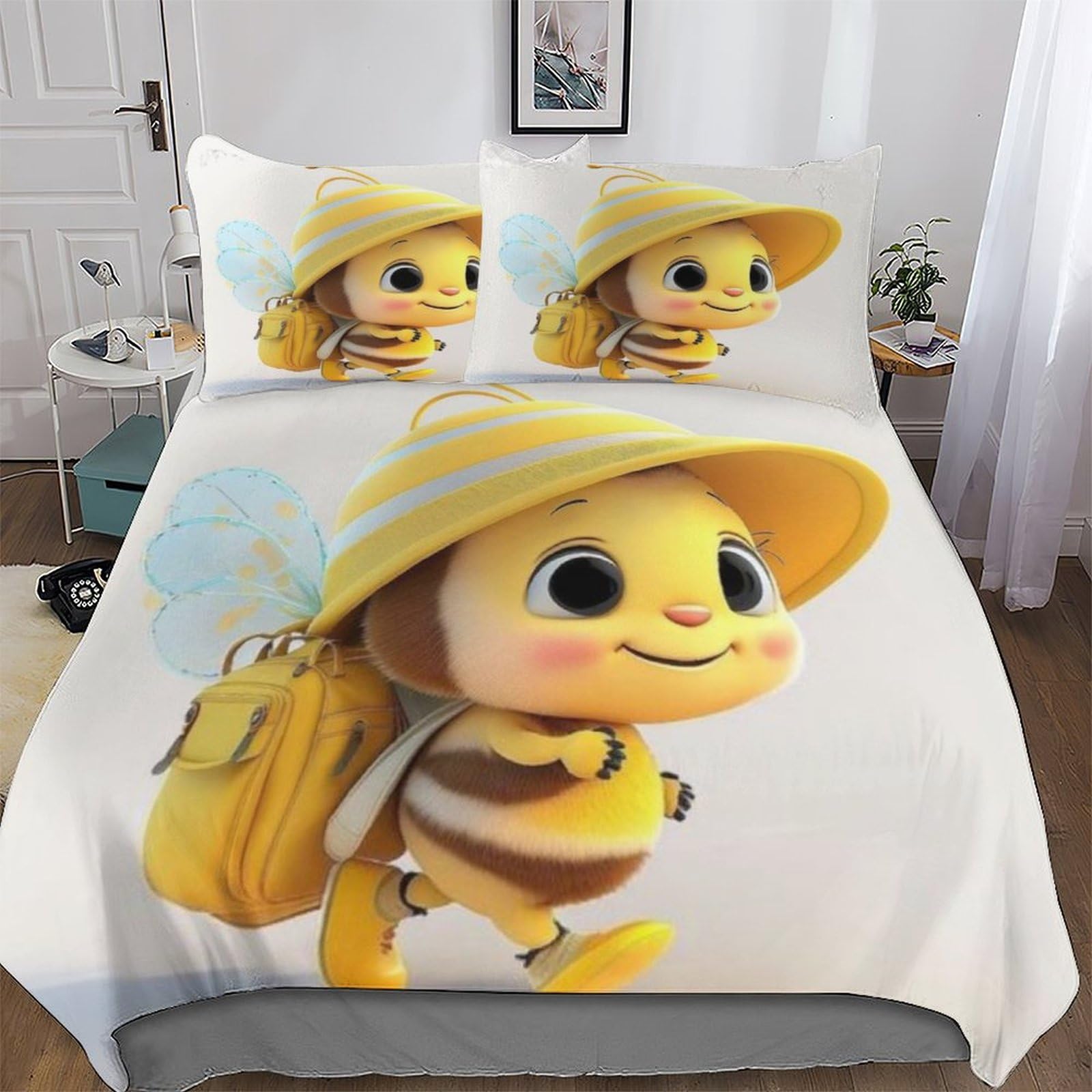 Ensemble linge de lit abeille pour une chambre à l'ambiance printanière et douce