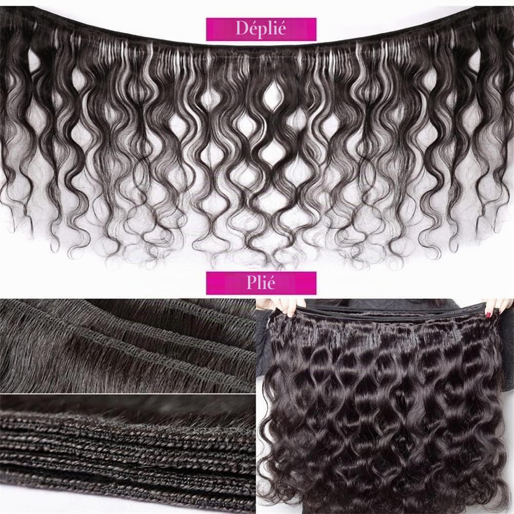 Extensions de cheveux humains brésiliens ondulés avec fermeture en T (10, 12, 14+10 pouce) -70g/Bundles 10 A - Cheveux vierges ondulés non traités avec fermeture en dentelle 4x1 à la main