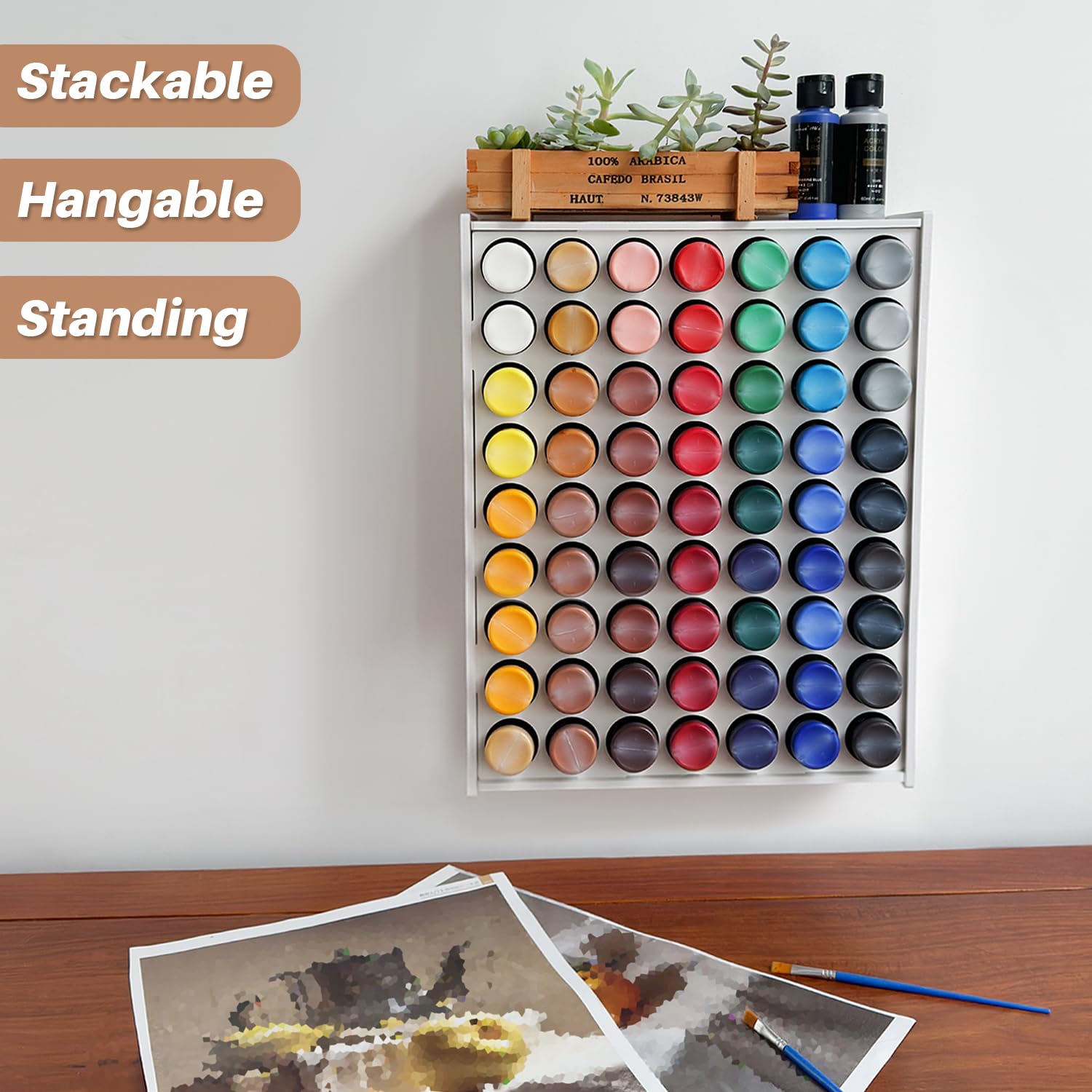 Organizador de pintura, organizador de pintura acrílica, 2 unidades de 63 agujeros, organizador de almacenamiento de pintura para manualidades, almacenamiento de manualidades y almacenamiento