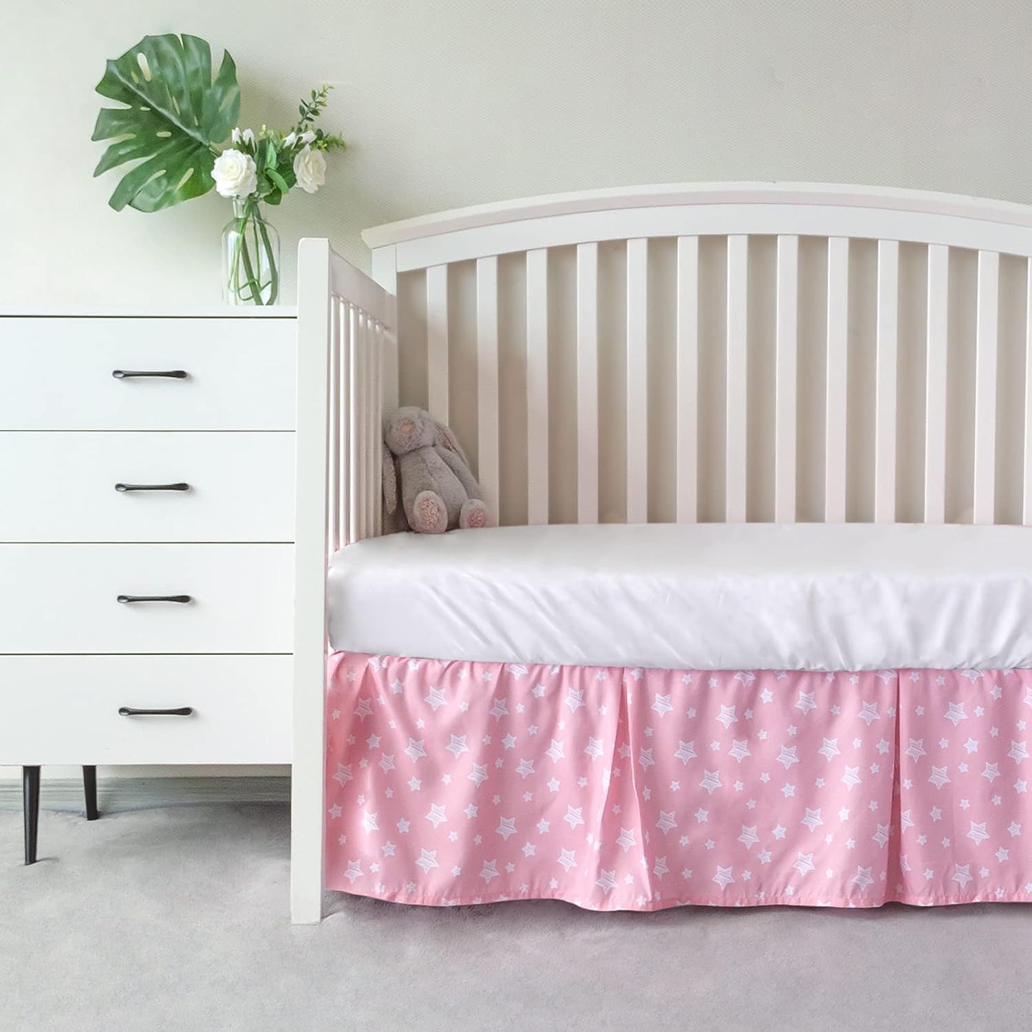 Pink Crib Skirt for Boy Girl Pleated Dust Ruffle Machine