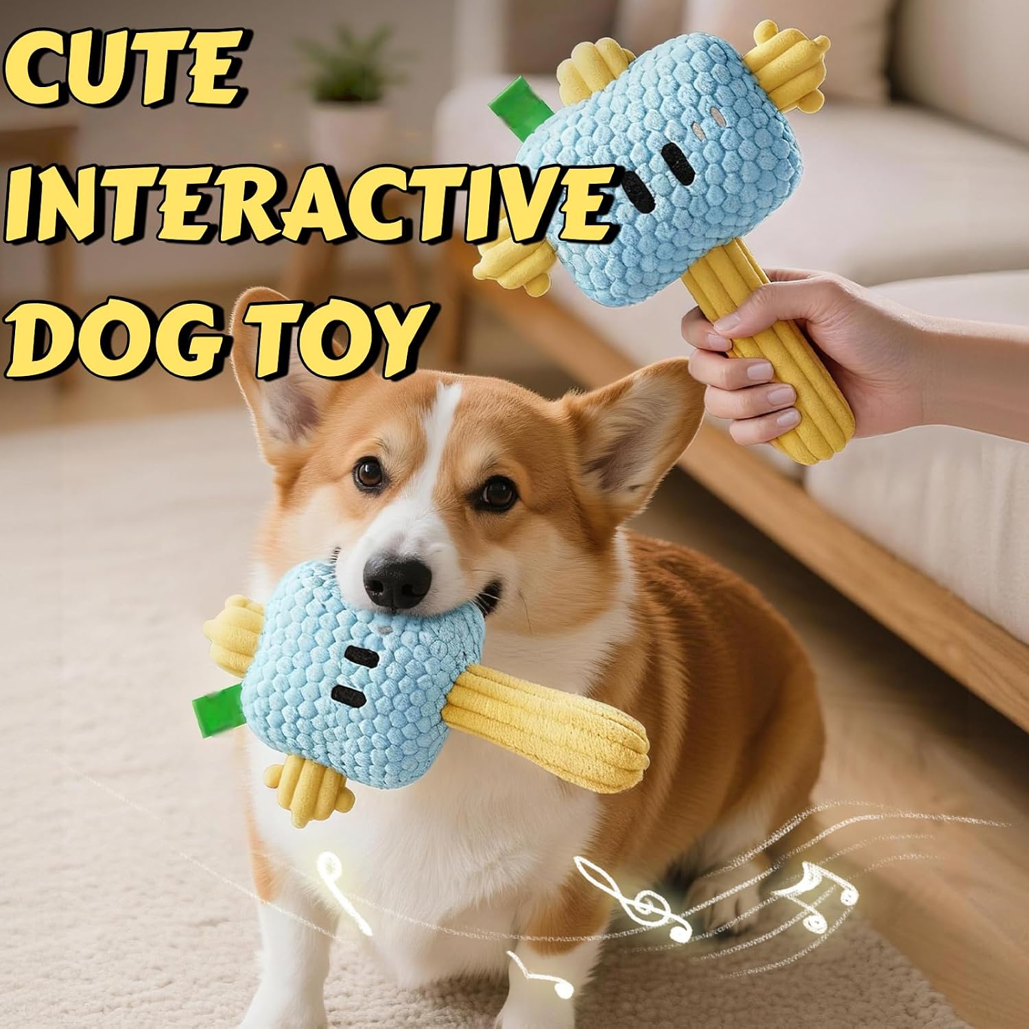 Plush Hammer Toy with Squeaker, Cute Pets Chew Toys for Small and Medium Dogs (Blue)
