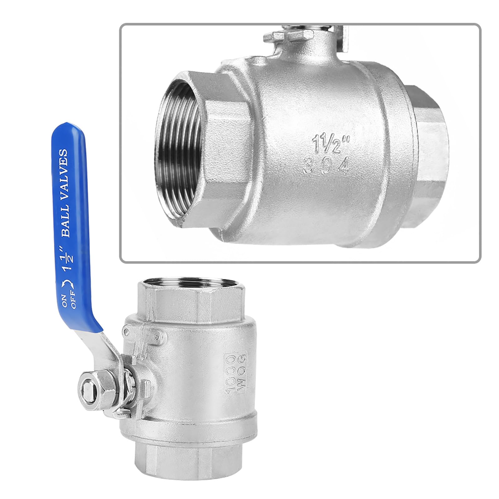 Zawór Kulowy 2-drogowy DN40 1-1/2" ze Stali Nierdzewnej z Niebieskimi Pokrętłami – Zawór Kulowy WOG, Zawór Kulowy ze Stali Nierdzewnej do Zastosowań Przemysłowych