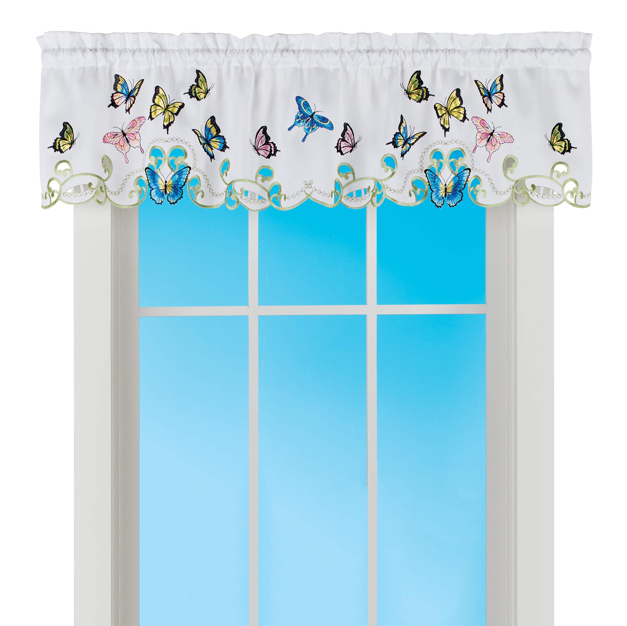 Collections Etc Embroidered Dancing Butterflies & Lavender Window Curtains