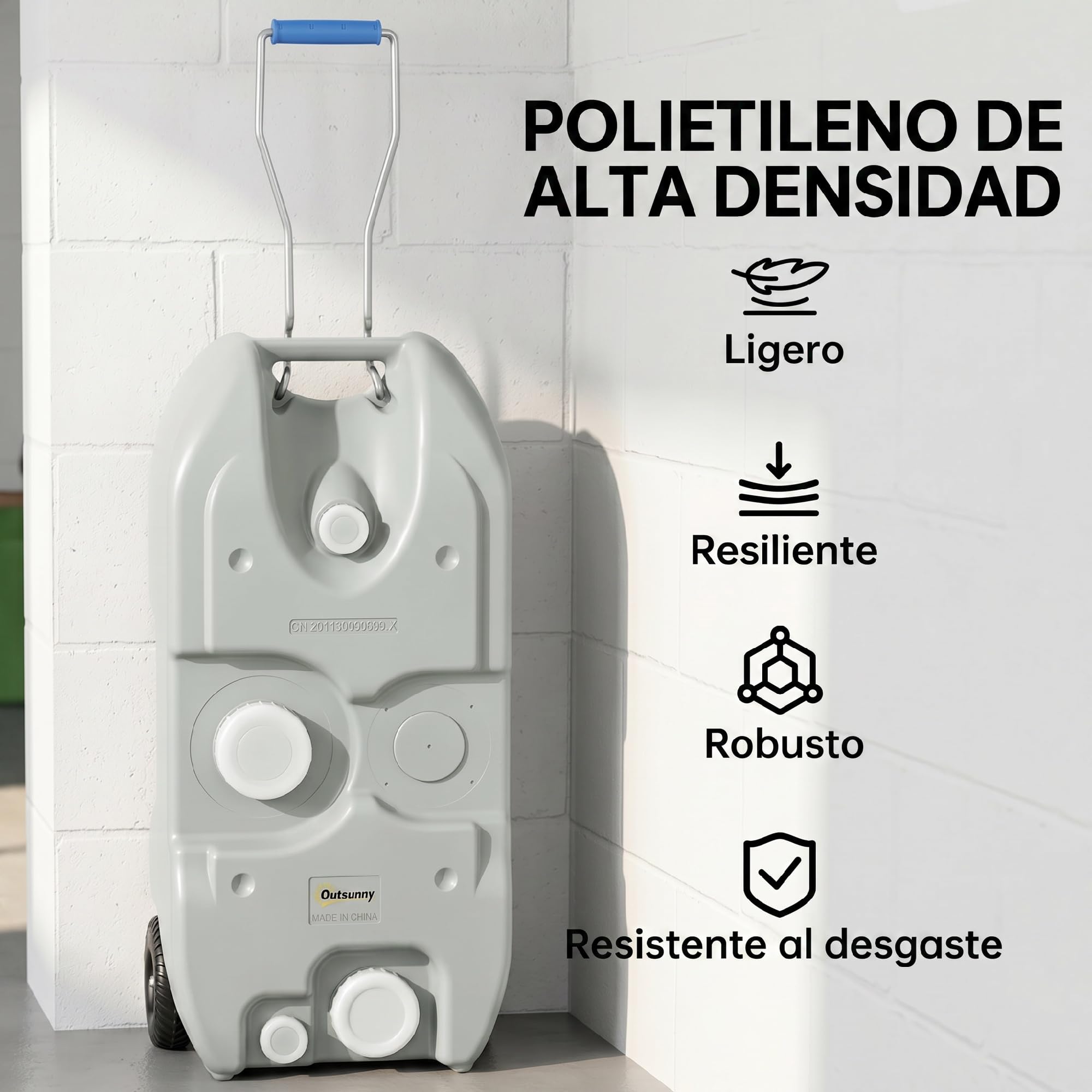 Outsunny Contenedor de Agua 40 L con Ruedas Tanque de Agua Portátil con Manija Metálica y Grifo para Caravanas Autocaravanas Camping al Aire Libre