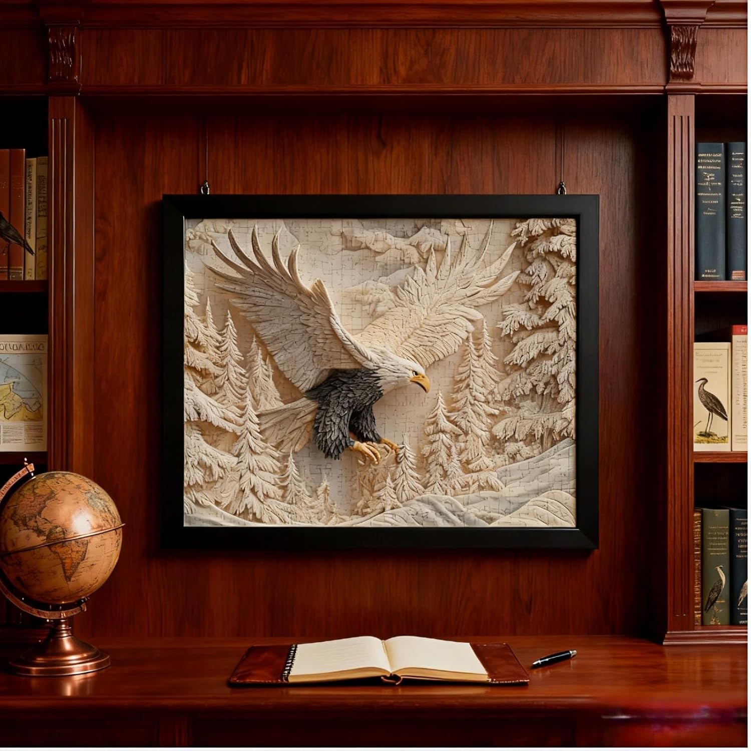 The Carved Eagle Jigsaw Puzzle 1000 Pieces, Majestic Bald Eagle Puzzles for Adults, White Forest Art Nature Animal Bird Puzzle for Home Decoration