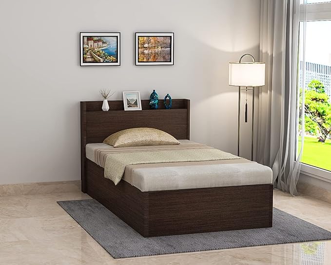 V Create Store Engineered Wood Headboard Stand Single Bed with Storage