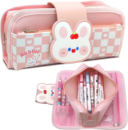 Estuche para lápices, estuche de gran capacidad con bonito patrón de dibujos animados, dos en uno, desmontable, suministros escolares estéticos,