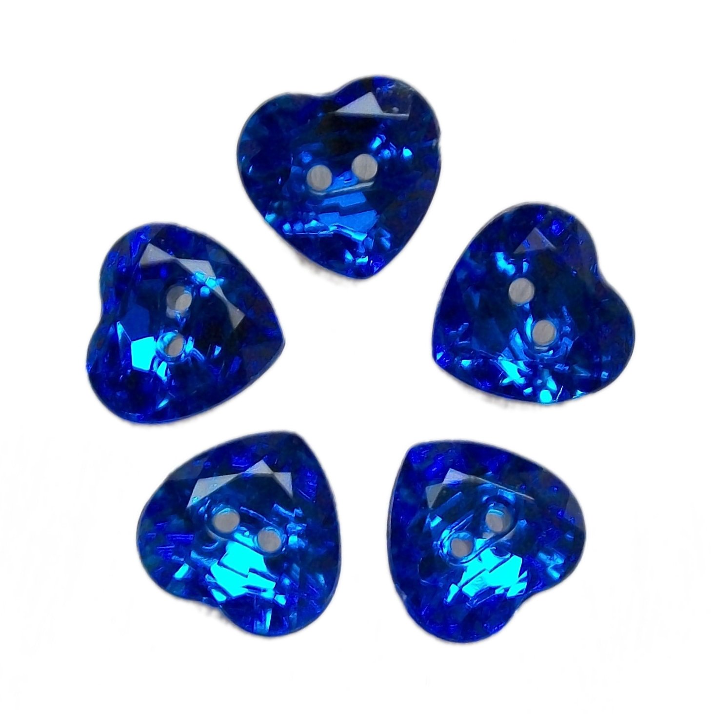 Push The Button Blue Acrylic Crystal Effect Heart Shape Buttons 12Mm Pack Of 5 (Blue)