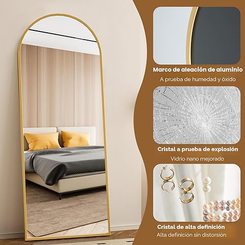 Miniatura 3 de DUMOS Espejo Arqueado de Cuerpo Entero con Soporte 71"x26" Marco de Aluminio de Piso para Dormitorio Colgante Reclinable Moderno Simple Decoración