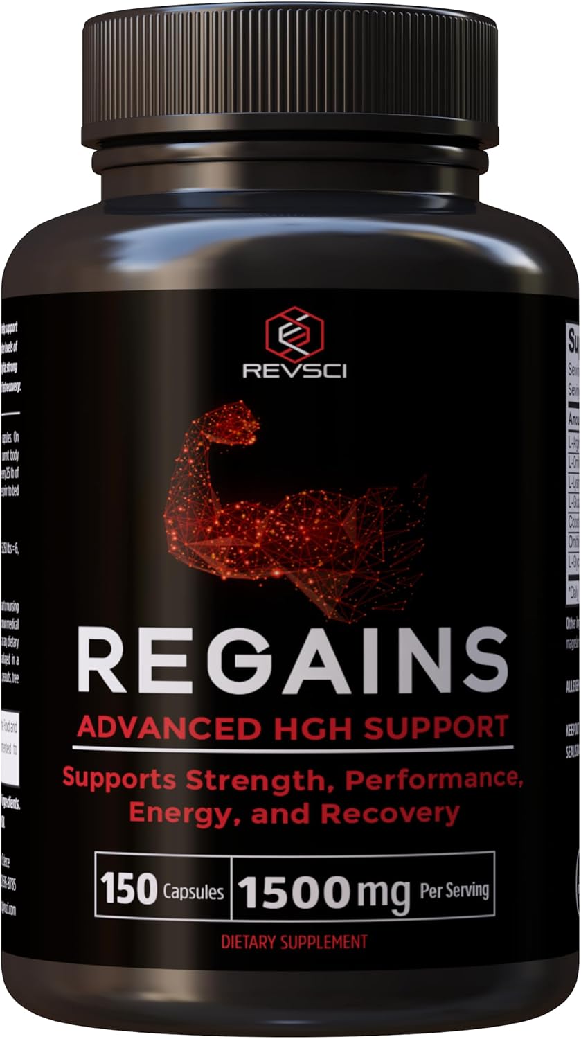 HGH Supplements for Men & Women, REVSCI REGAINS HGH Human Growth Hormone Supplements for Men, Anabolic Muscle Builder for Men, Peptides for Muscle Recovery, Growth Hormone for Men, 150 Protein Pills