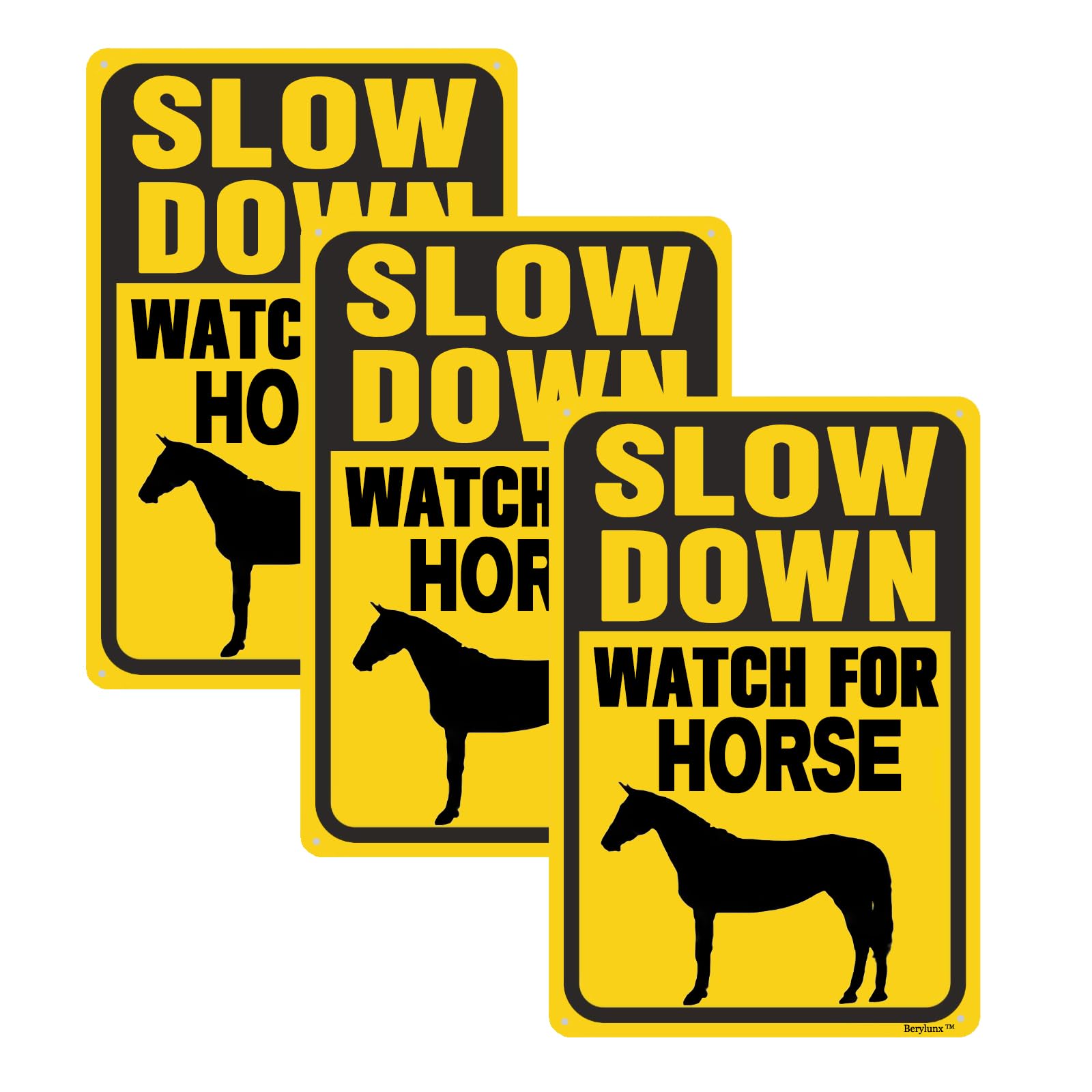 3 Pack Slow Down Sign,Horse Crossing Signs,Please Slow Down Sign, Outdoor Warning Signs, "Watch For Horse "8"x12" Aluminum Sign