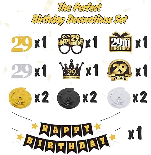 Miniatura 315 de LINGTEER Happy 65th Birthday Decorations Set - 12Pcs Black & Gold Swirls Streamer,Happy Birthday Bunting Banner,Cheers to 65 Years Old Bday Party