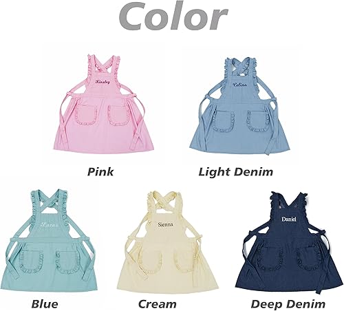 Miniatura 6 de MT WORLD Delantales personalizados para niñas con bolsillos para cocinar, hornear, manualidades, limpieza, escuela, cocina